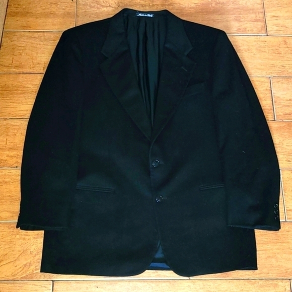 VALENTINO VINTAGE WOOL CACHEMERE BLEND BLACK BLAZER MADE IN ITALY SIZE 40 R - Picture 1 of 13